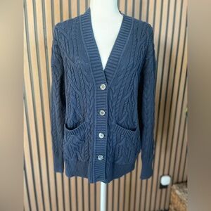 J. Crew Navy Blue Long Cable-knit Cardigan Sweater